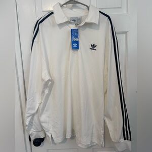 Adidas Men's Rugby Polo in White with Black Stripes